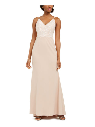 VINCE CAMUTO Womens Pink Sequined Spaghetti Strap V Neck Full-Length Evening Fit + Flare Dress 12