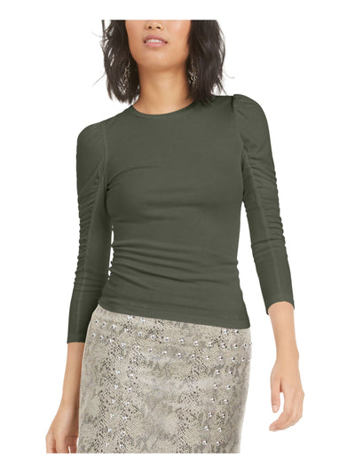 BAR III Womens Green Ruched Pouf Jewel Neck Top S