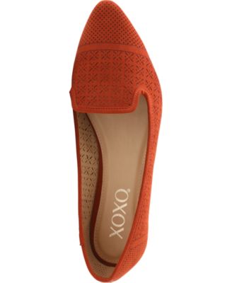 XOXO Womens Orange Laser Cut Padded Vance Almond Toe Slip On Flats Shoes M
