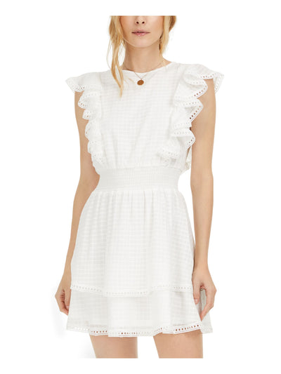 SAGE Womens White Lace Sleeveless Jewel Neck Short Fit + Flare Dress XL