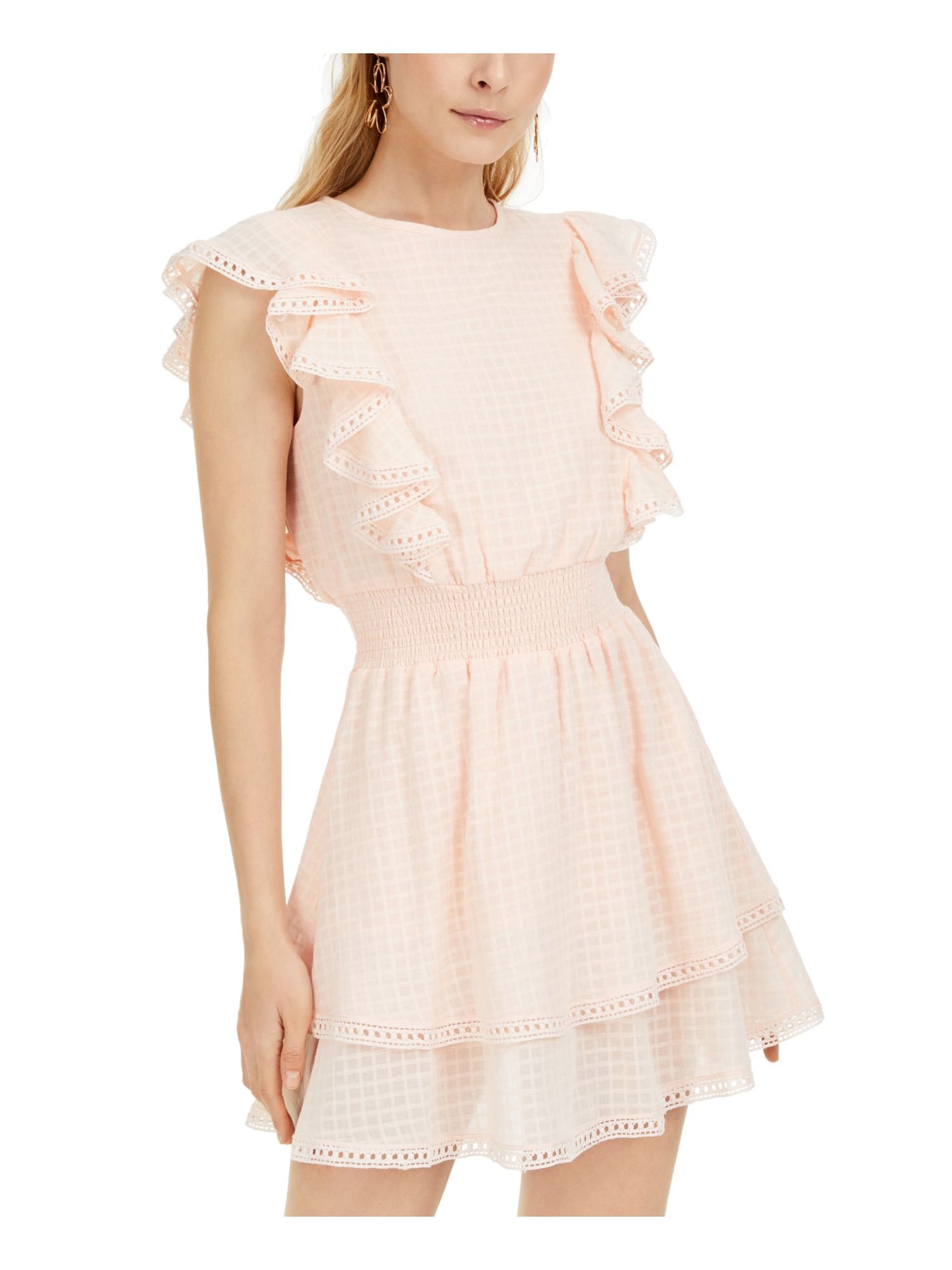 SAGE Womens Pink Lace Sleeveless Jewel Neck Short Fit + Flare Dress XL