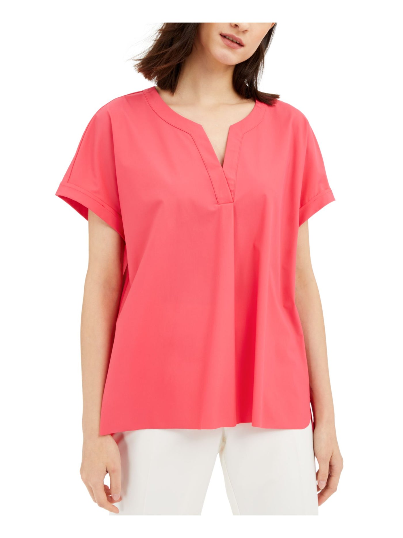 ALFANI Womens Pink Short Sleeve V Neck Hi-Lo Top S