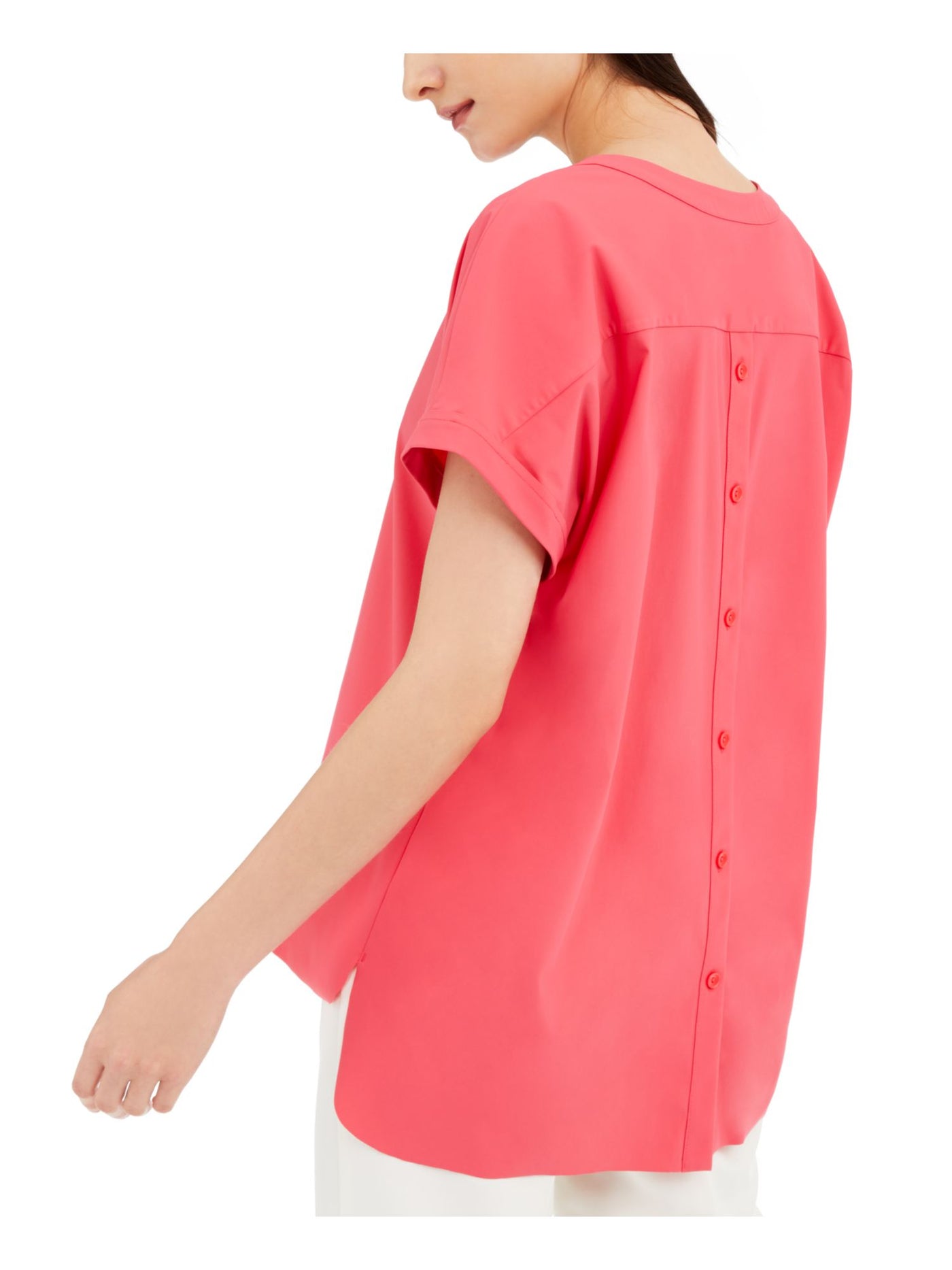 ALFANI Womens Pink Short Sleeve V Neck Hi-Lo Top S