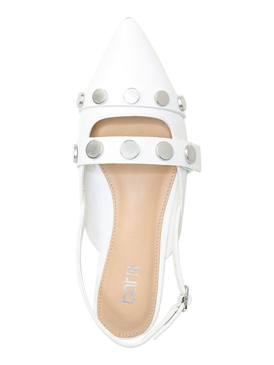BAR III Womens White Studded Padded Josee Pointed Toe Block Heel Buckle Mules 7 M