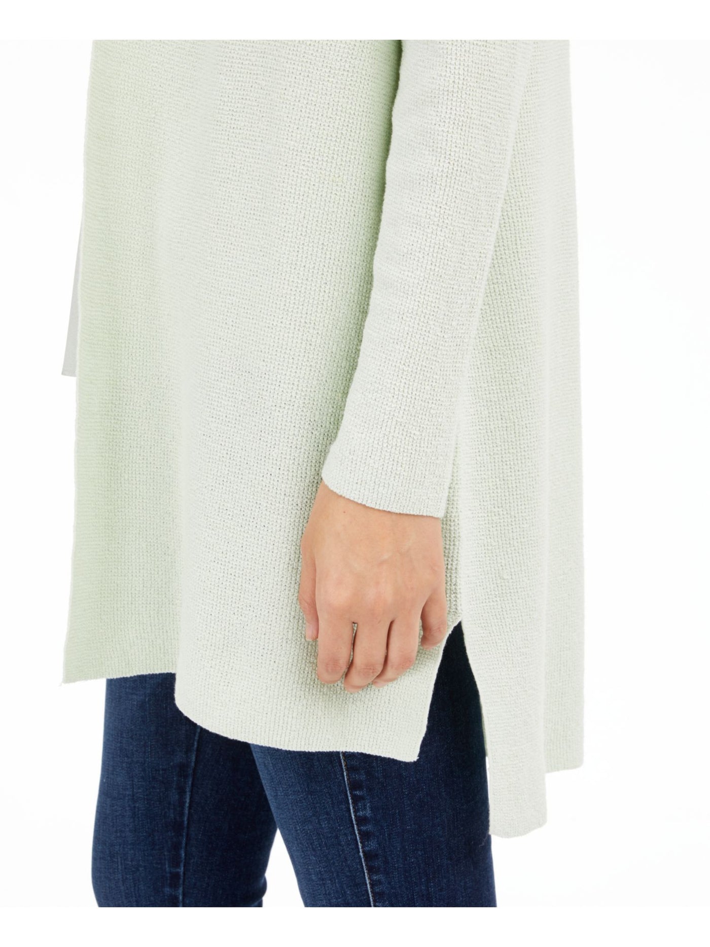 EILEEN FISHER Womens Green Textured Hi-lo Hem Long Sleeve Open Front Duster Sweater Petites PL