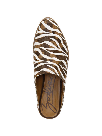 ZODIAC Womens Brown Zebra Print Comfort Quartz Pointed Toe Block Heel Slip On Leather Mules 6 M