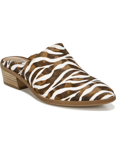 ZODIAC Womens Brown Zebra Print Comfort Quartz Pointed Toe Block Heel Slip On Leather Mules 6 M