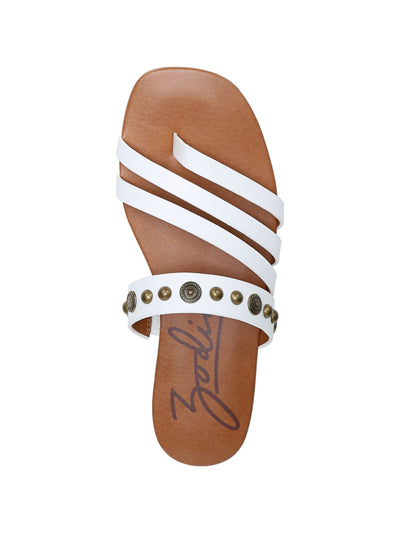 ZODIAC Womens White Strappy Padded Asymmetrical Stretch Brisa Square Toe Slip On Slide Sandals Shoes 6.5 M