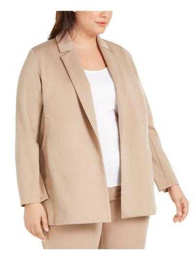 EILEEN FISHER Womens Beige Pocketed Notch Collar Back Vent Long Sleeve Wear To Work Jacket Plus 1X