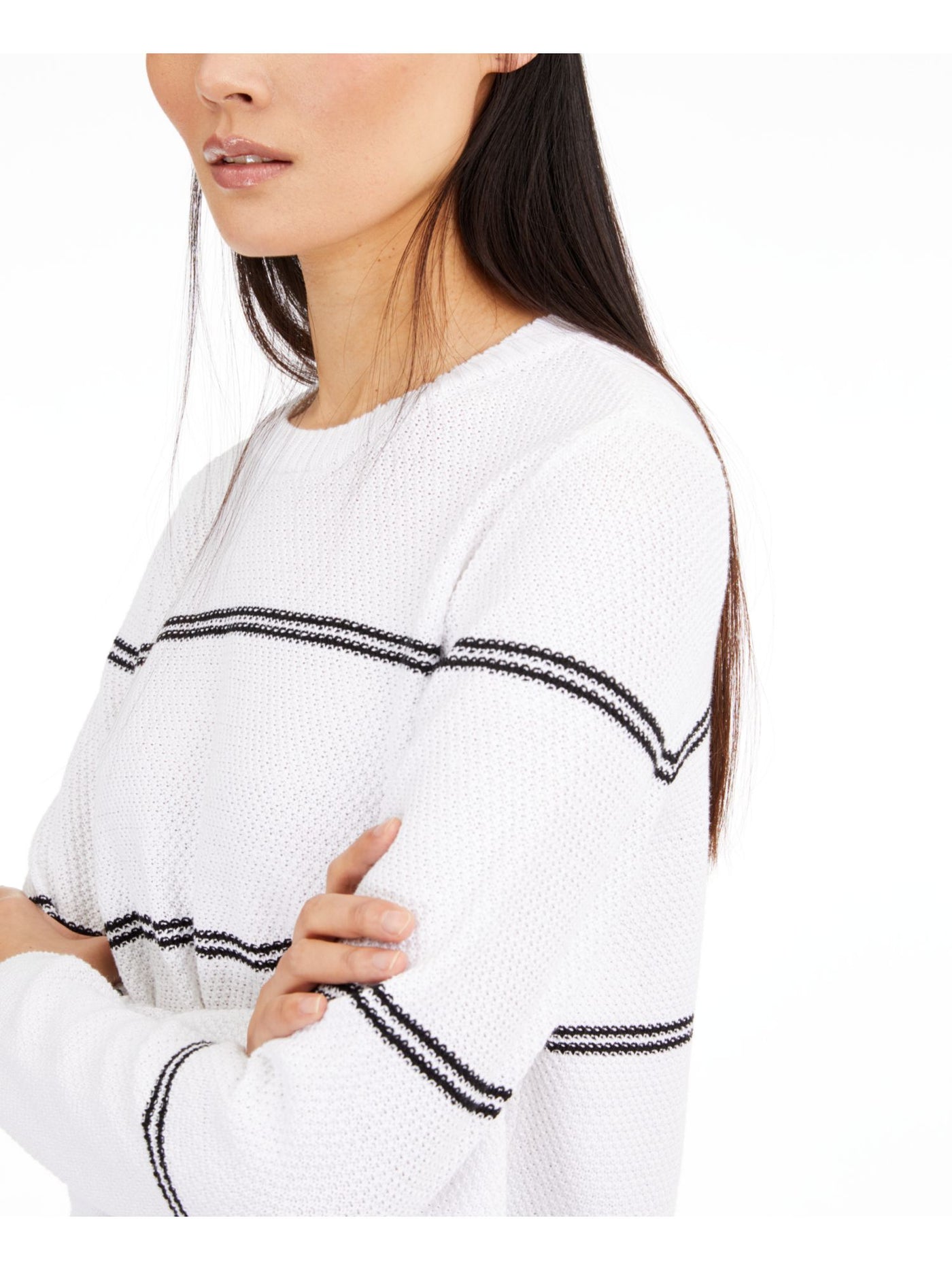 EILEEN FISHER Womens White Striped Long Sleeve Crew Neck Sweater XL