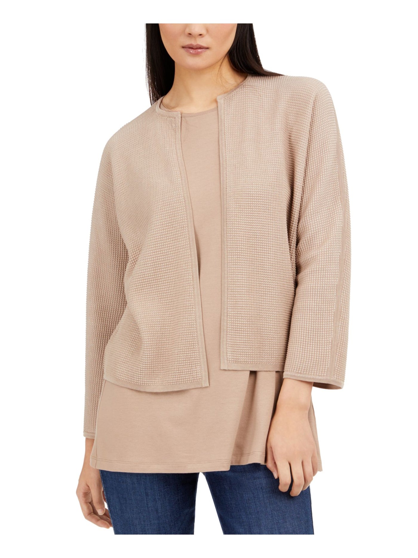 EILEEN FISHER Womens Beige 3/4 Sleeve Open Cardigan Wear To Work Sweater S