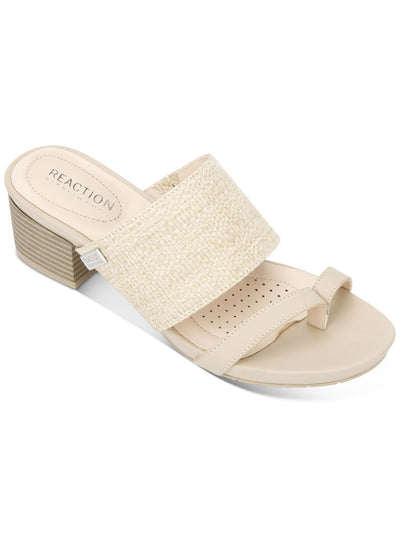 KENNETH COLE Womens Beige Woven Toe Loop Cushioned Logo Late Mule Round Toe Block Heel Slip On Thong Sandals Shoes 6.5 M