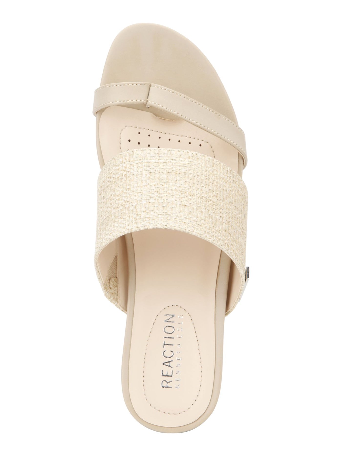 KENNETH COLE Womens Beige Woven Toe Loop Cushioned Logo Late Mule Round Toe Block Heel Slip On Thong Sandals Shoes 7 M