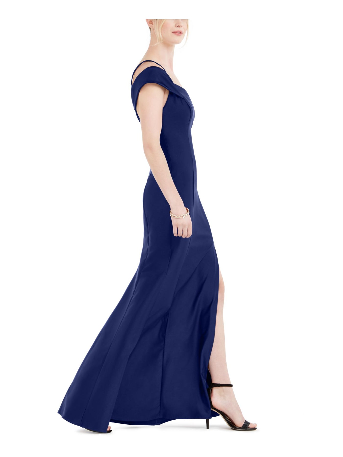 NIGHTWAY Womens Cold Shoulder Crisscross Back Full-Length Evening Dress