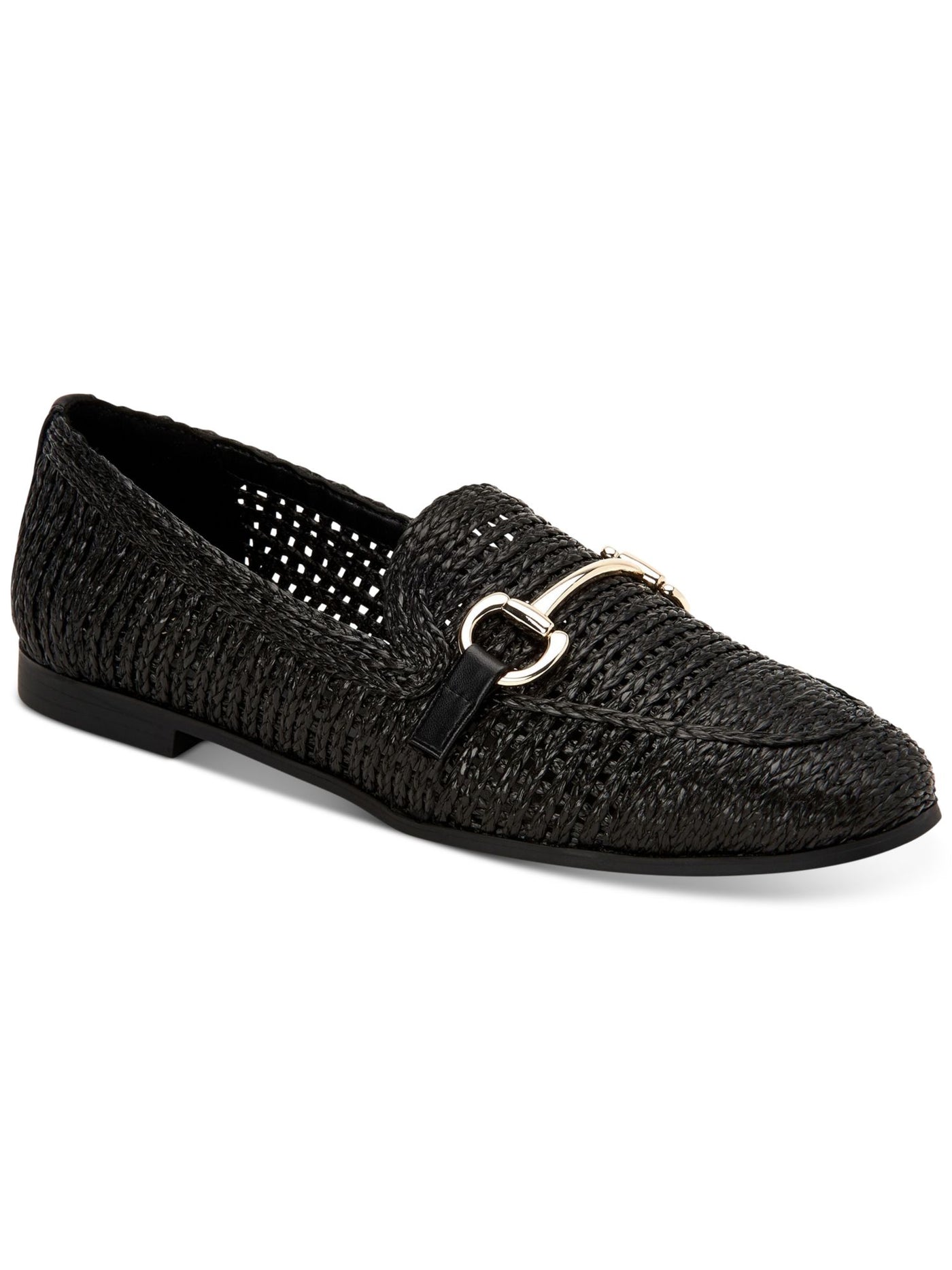INC Womens Black 0.5" Platform Heel Bit Buckle Hardware Woven Padded Gayyle Round Toe Block Heel Slip On Loafers Shoes 7 M