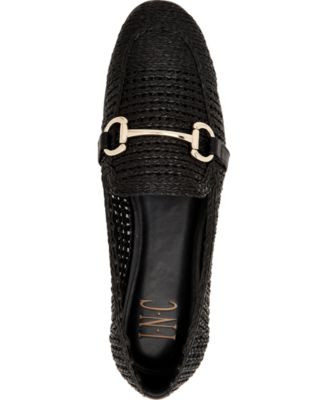 INC Womens Black 1/2 Heel Bit Buckle Hardware Woven Padded Gayyle Block Heel Slip On Loafers 7.5 M
