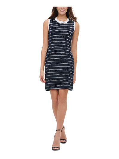 TOMMY HILFIGER Womens Navy Striped Sleeveless Jewel Neck Above The Knee Body Con Dress XL