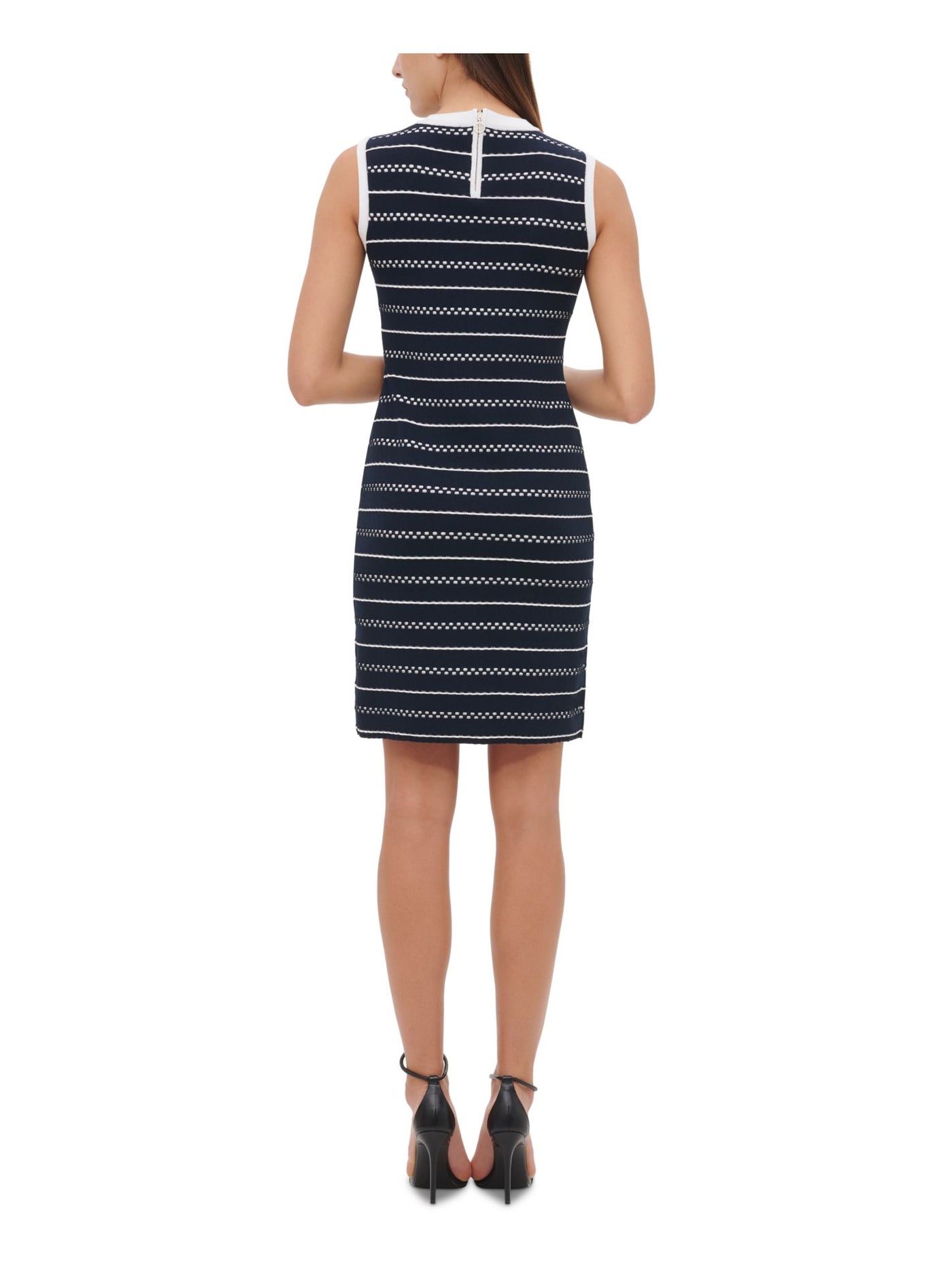 TOMMY HILFIGER Womens Navy Striped Sleeveless Jewel Neck Above The Knee Body Con Dress XL