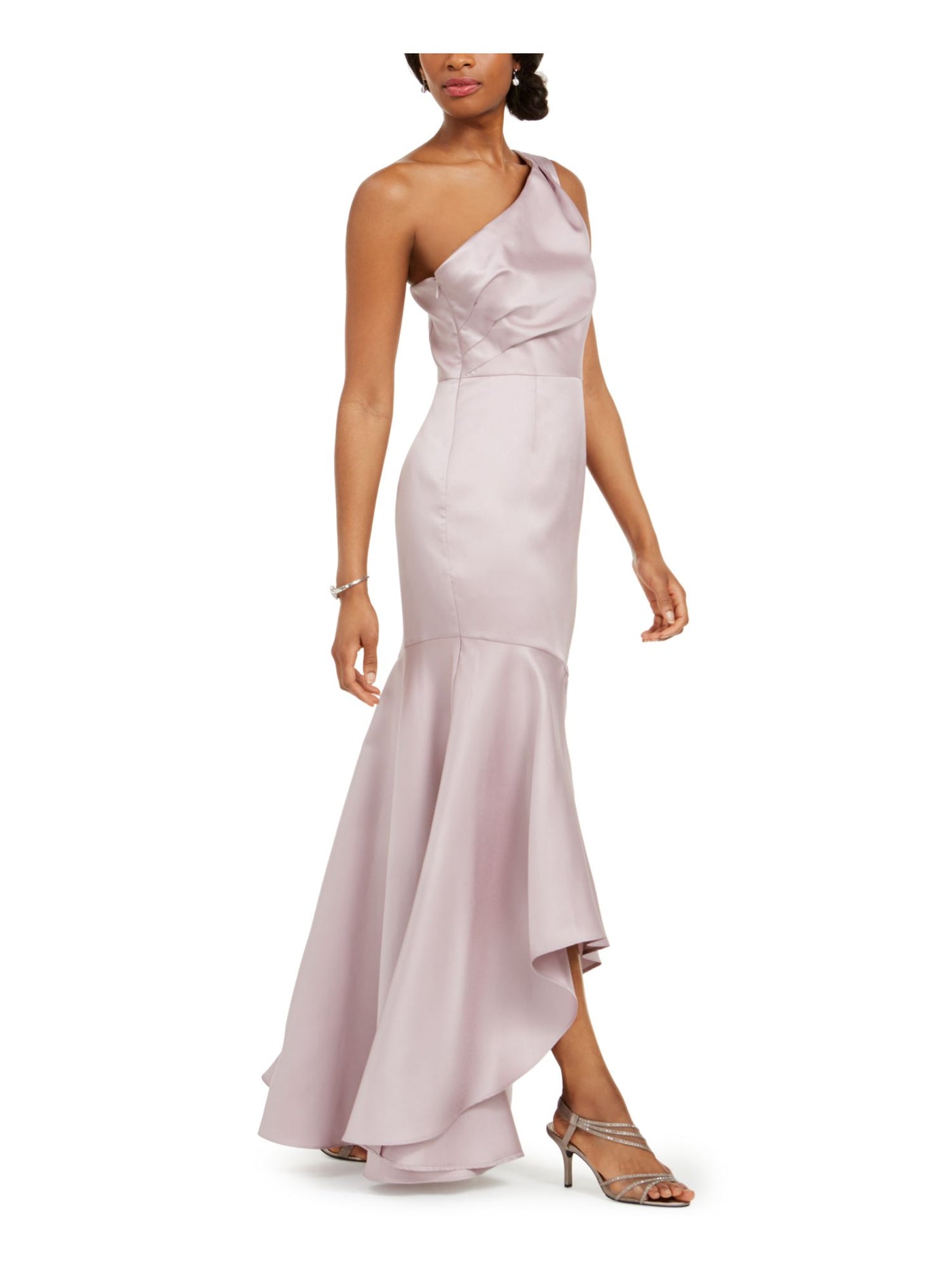 ADRIANNA PAPELL Womens Pink Ruffled Zippered Sleeveless Asymmetrical Neckline Maxi Formal Mermaid Dress 6