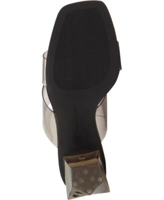 INC Womens Black Clear Vinyl Straps Calantha Square Toe Sculpted Heel Slip On Dress Sandals Shoes M