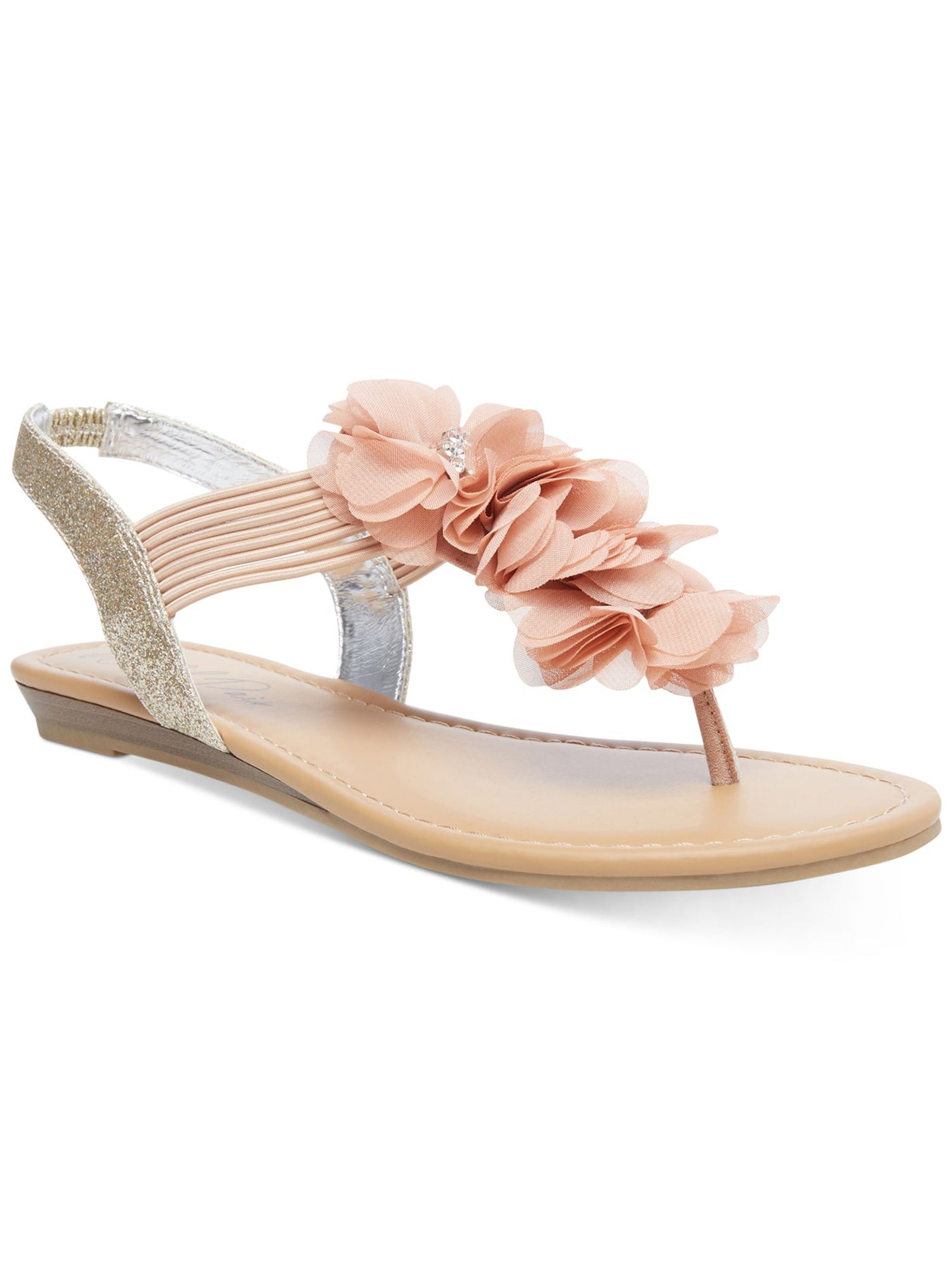 WILD PAIR Womens Pink 1/2 Heel Flower Details Slingback Glitter Stretch Sari Round Toe Slip On Thong Sandals Shoes 5 M