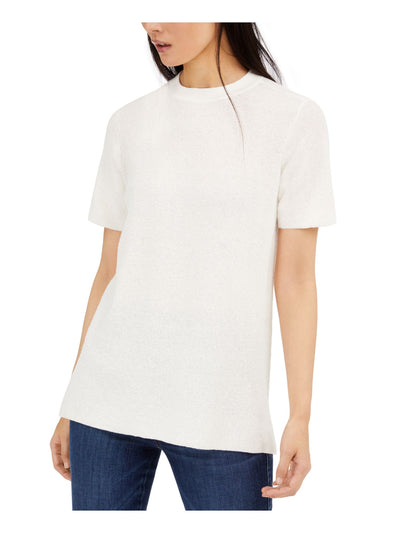 EILEEN FISHER Womens Textured High-low Short Sleeve Crew Neck Tunic Sweater