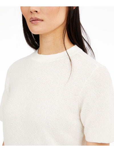 EILEEN FISHER Womens Ivory Textured High-low Short Sleeve Crew Neck Tunic Sweater Petites PM