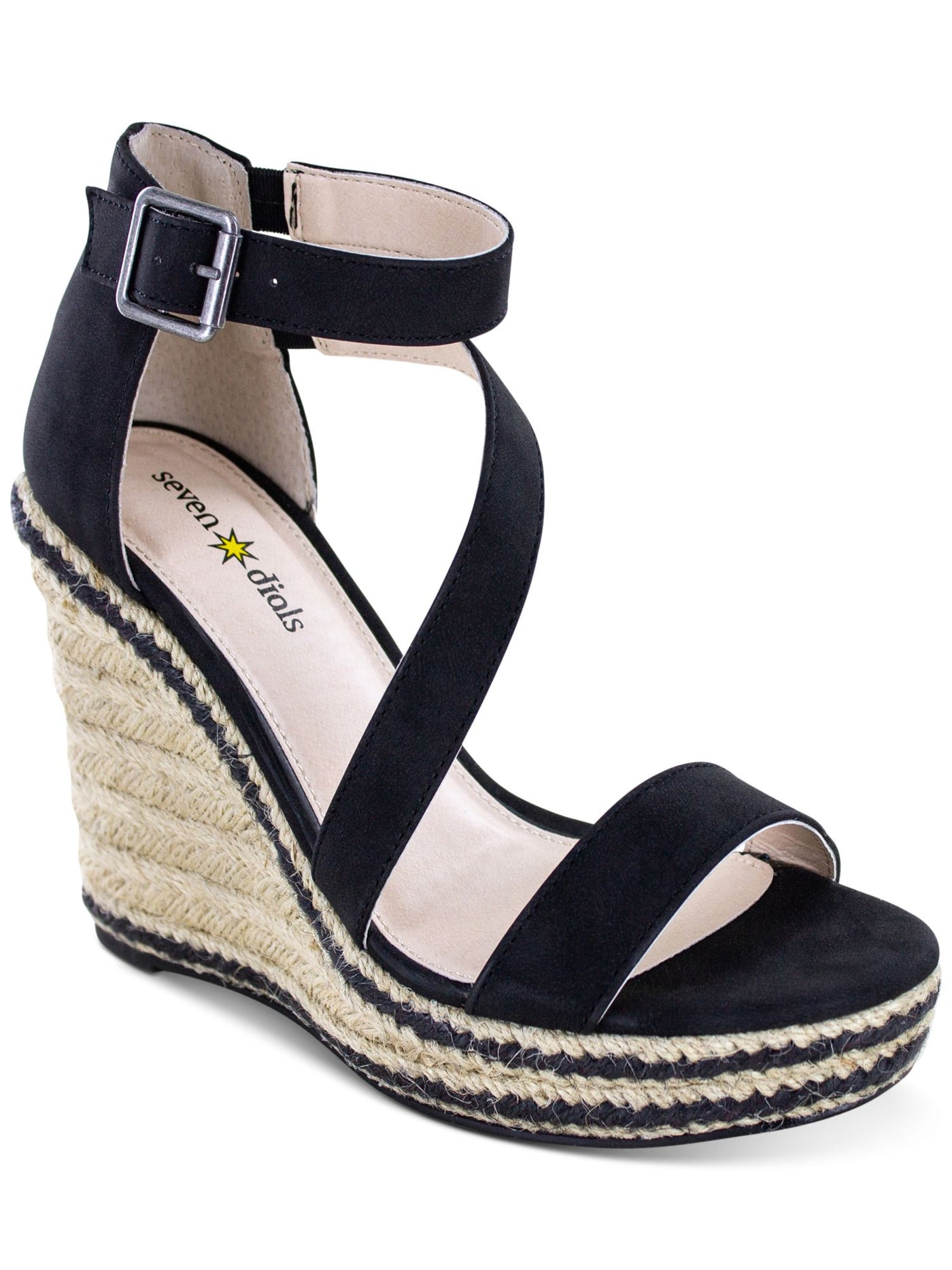 SEVEN DIALS Womens Black 1/2" Platform Adjustable Padded Ankle Strap Berlina Round Toe Wedge Buckle Espadrille Shoes 8 M