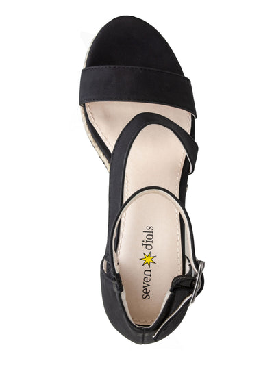 SEVEN DIALS Womens Black 1/2" Platform Adjustable Padded Ankle Strap Berlina Round Toe Wedge Buckle Espadrille Shoes M