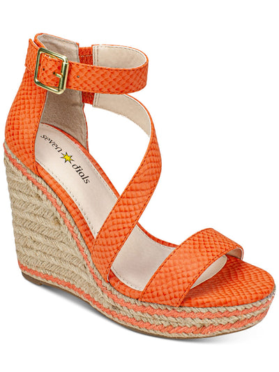 SEVEN DIALS Womens Orange 0.5" Platform Adjustable Asymmetrical Two Toned Trim Padded Ankle Strap Berlina Round Toe Wedge Buckle Espadrille Shoes 7.5 M