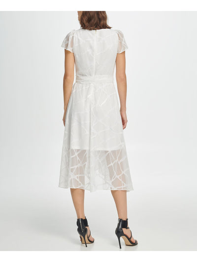 DKNY Womens Ivory Short Sleeve V Neck Midi Wrap Dress 6