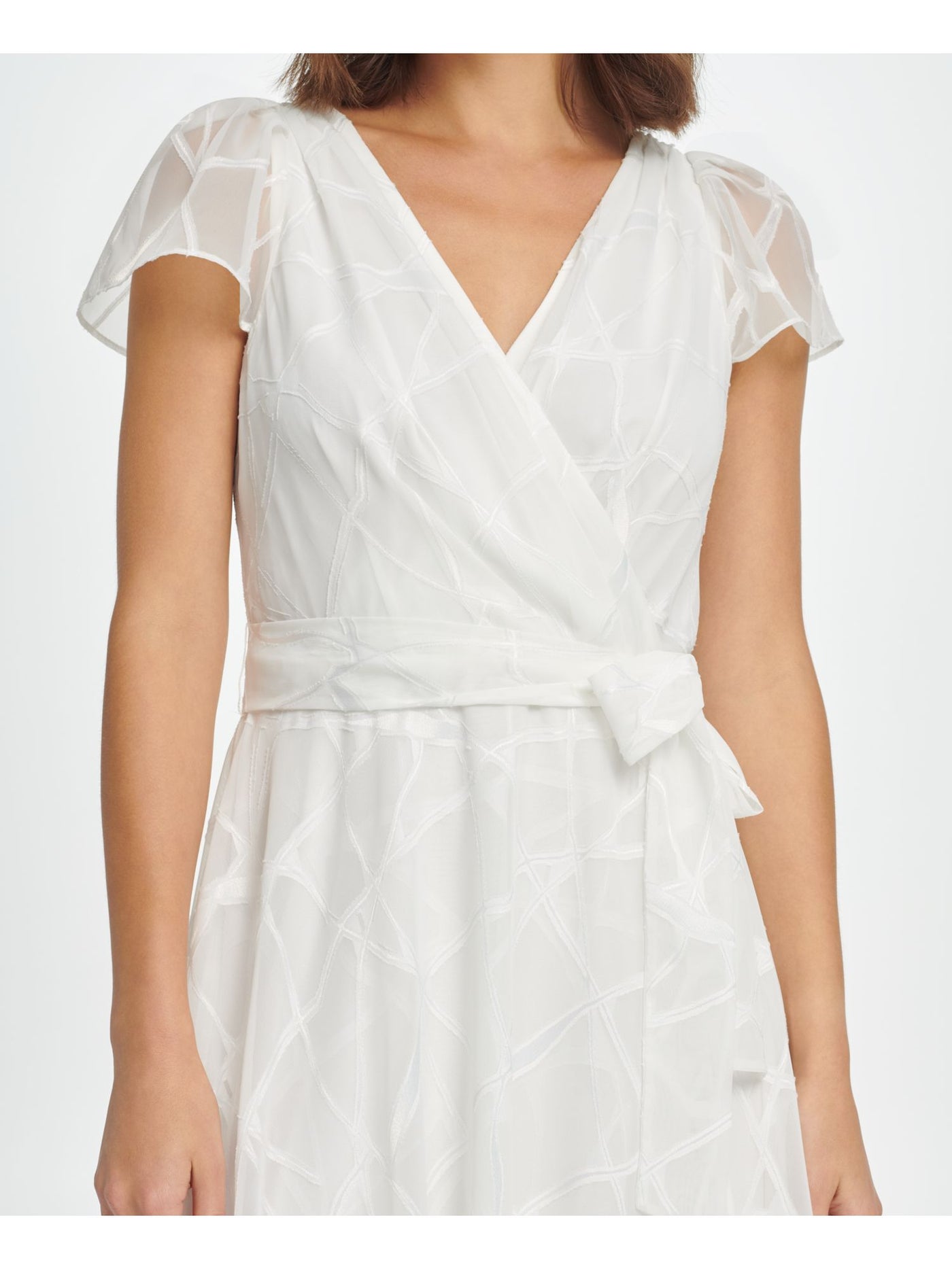 DKNY Womens Ivory Short Sleeve V Neck Midi Wrap Dress 6