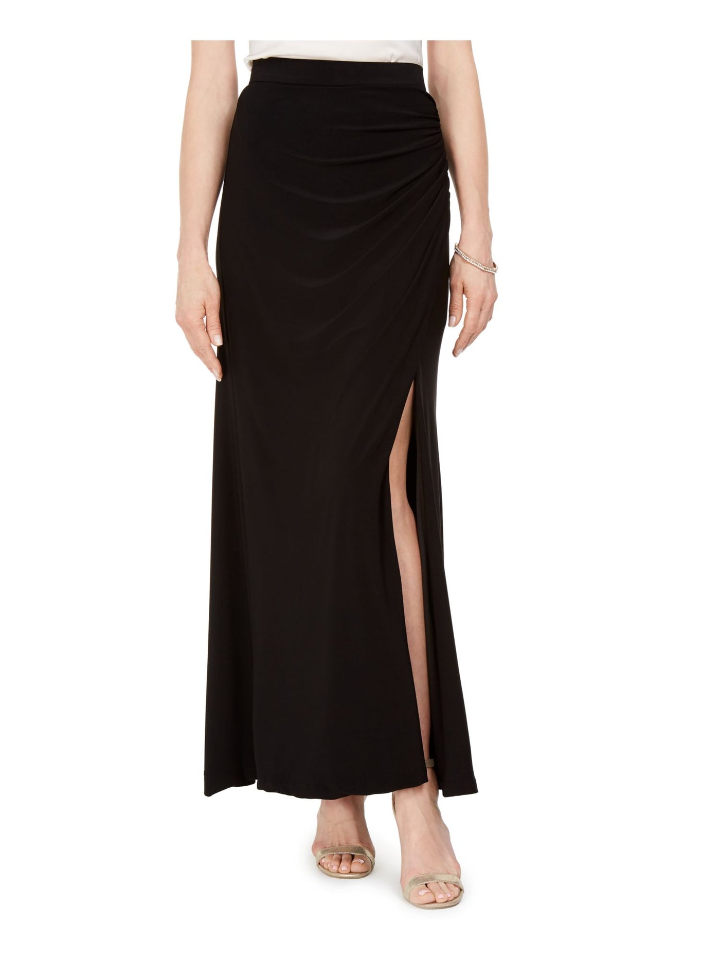 ADRIANNA PAPELL Womens Black Gathered Full-Length Evening Pencil Skirt 2