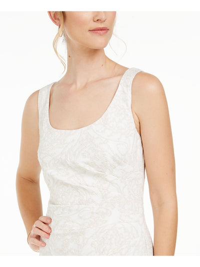 ADRIANNA PAPELL Womens White Embroidered Zippered Sleeveless Scoop Neck Maxi Evening Sheath Dress 4