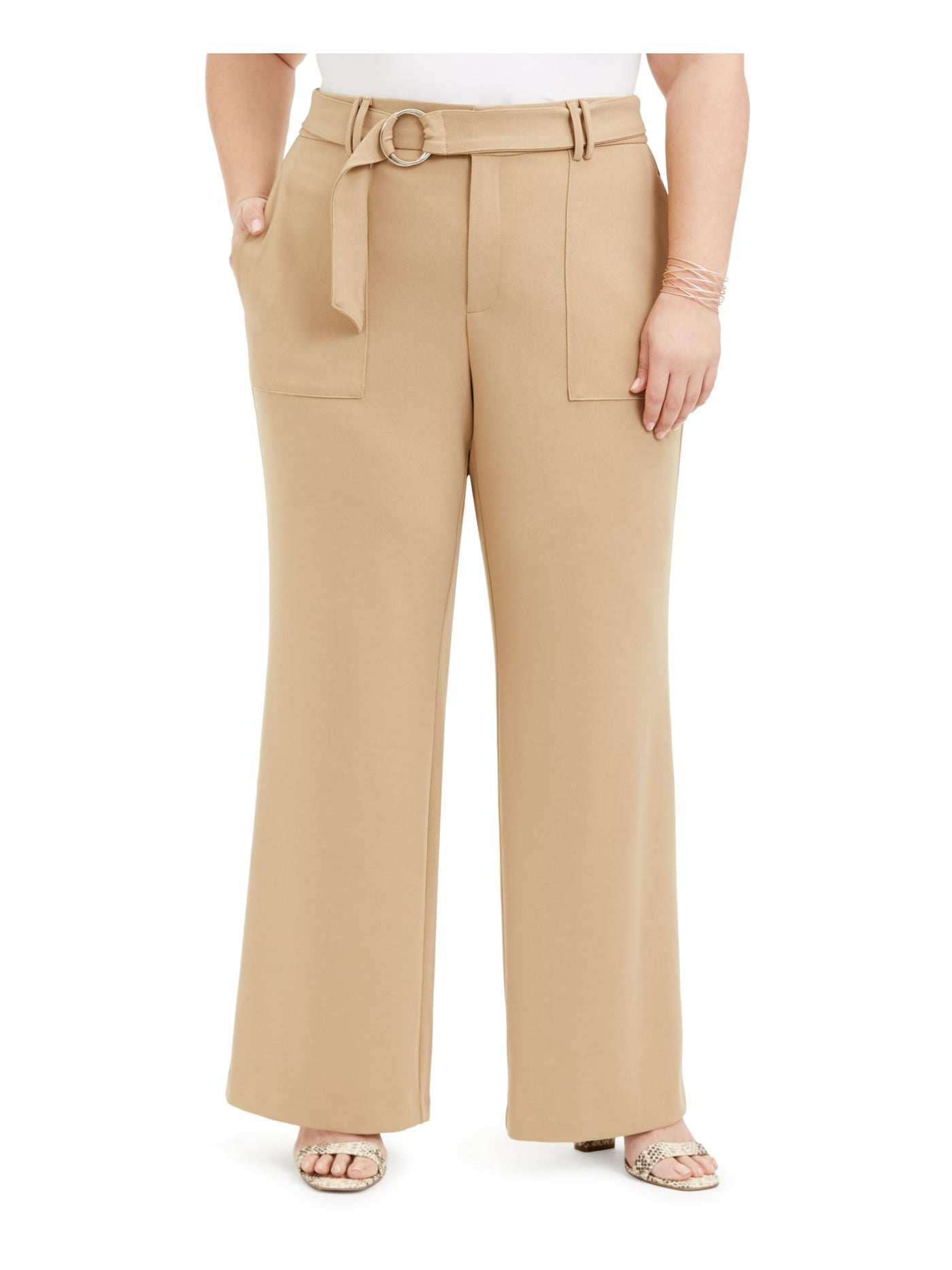 INC Womens Beige Zippered Pocketed Straight leg Pants Plus 14W