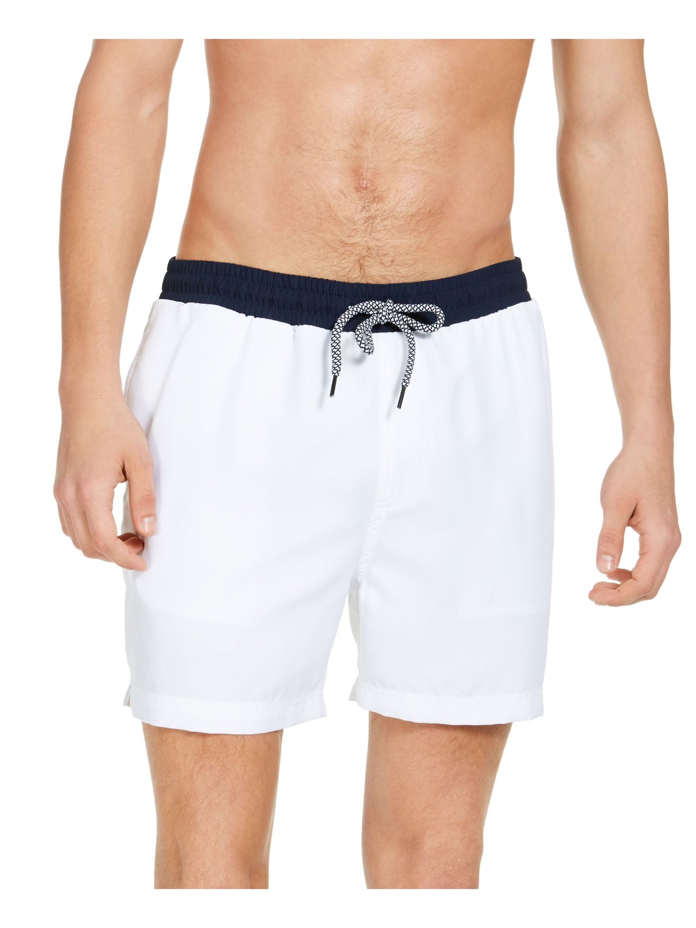 INC Mens White Lined Classic Fit Swim Trunks XXL