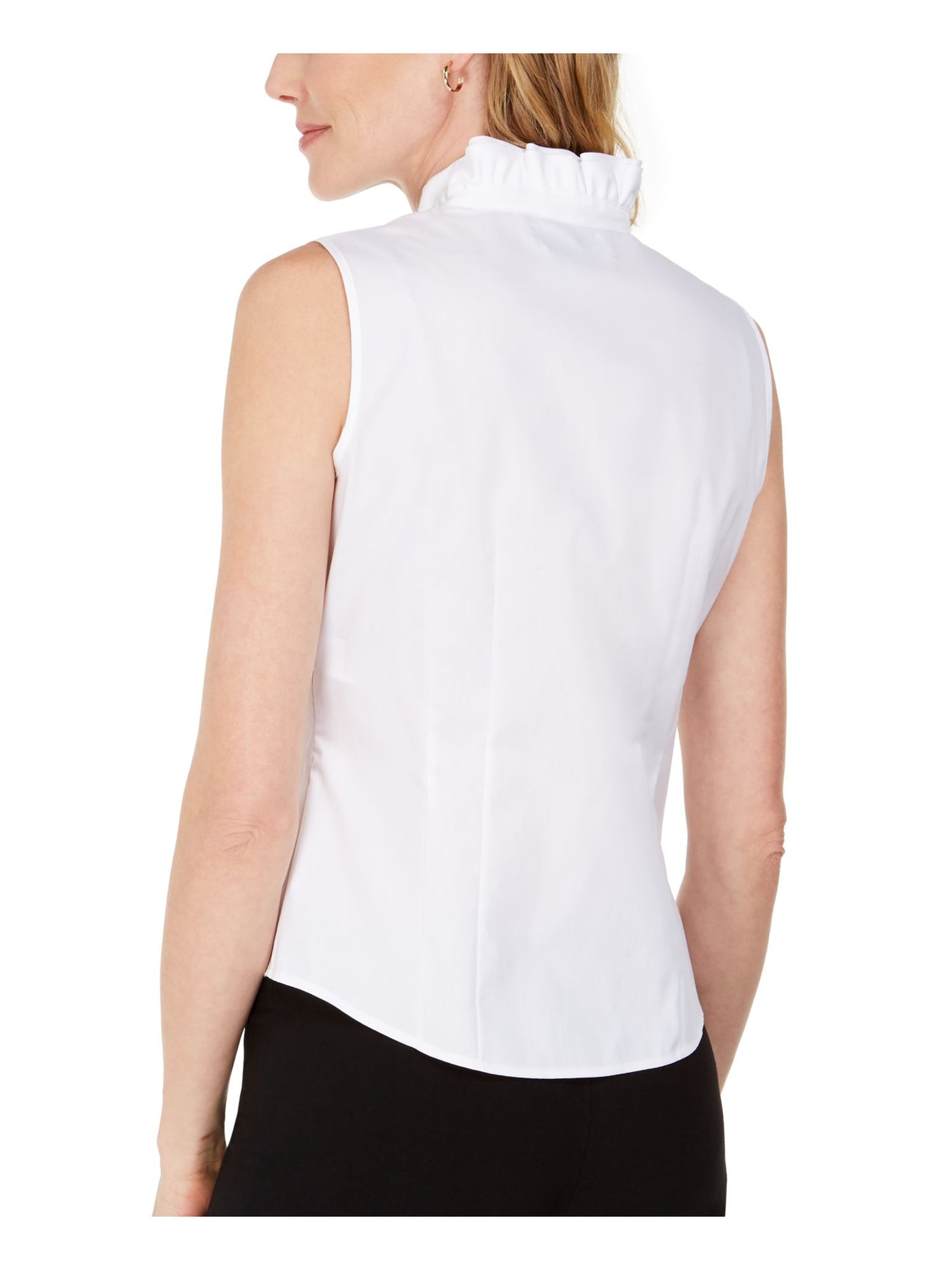 KASPER Womens White Ruffled Sleeveless V Neck Wear To Work Blouse Petites 10P