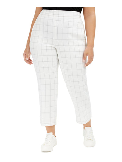 BAR III Womens White Pocketed Tie Straight Leg Check High Waist Pants Plus 3X