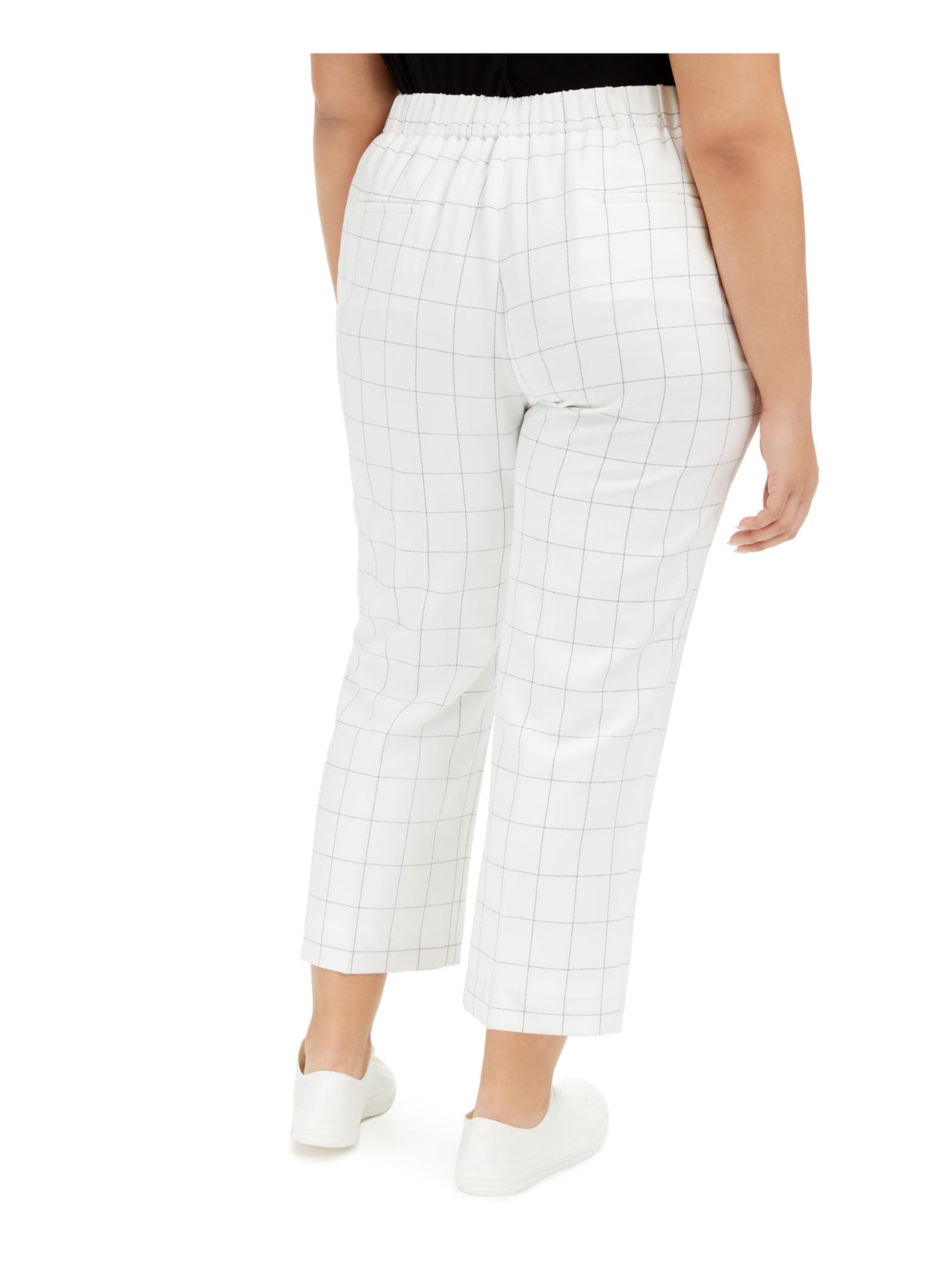 BAR III Womens White Pocketed Tie Straight Leg Check High Waist Pants Plus 3X