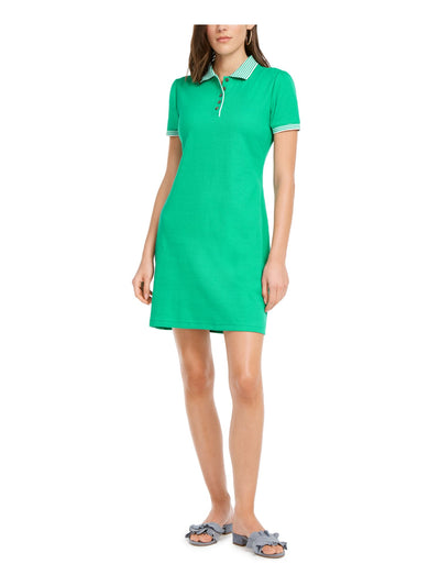 MAISON JULES Womens Green Printed Long Sleeve V Neck Short Sheath Dress Juniors L