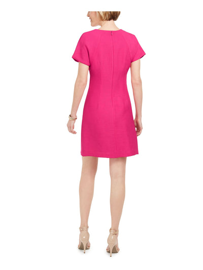 NATORI Womens Pink Ribbed Short Sleeve V Neck Short Evening Fit + Flare Dress 8