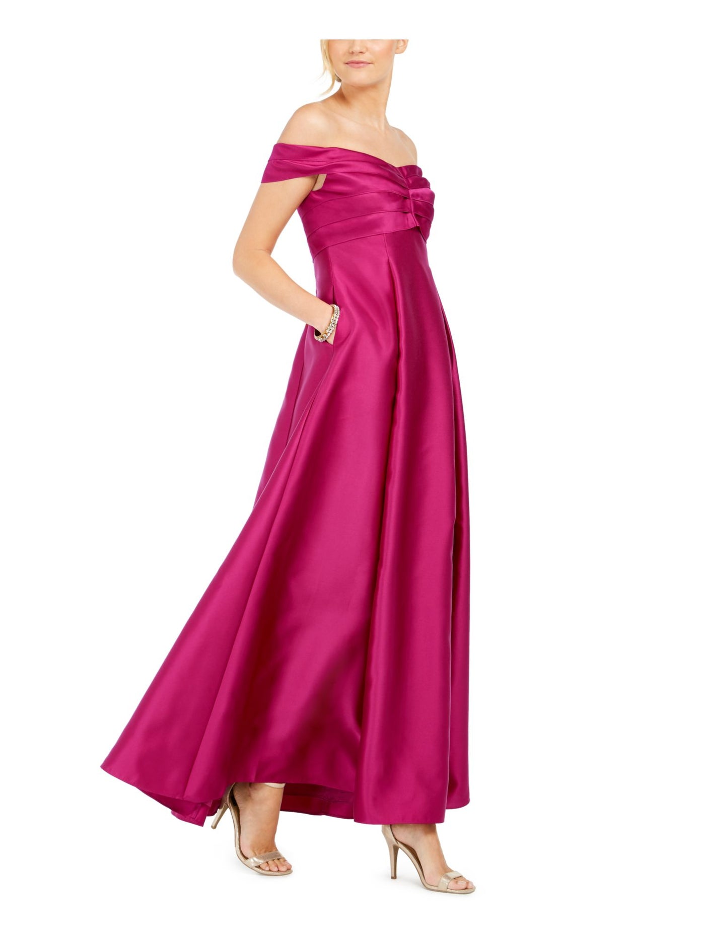 ADRIANNA PAPELL Womens Pink Pocketed Off Shoulder Full-Length Formal Fit + Flare Dress 10