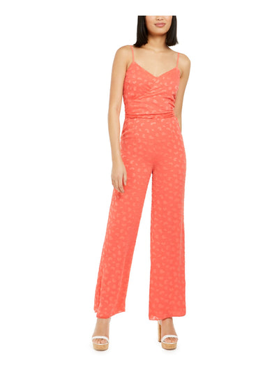 MICHAEL KORS Womens Coral Patterned Spaghetti Strap V Neck Boot Cut Jumpsuit M