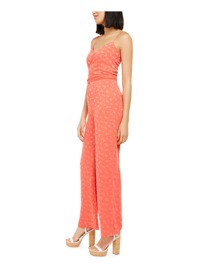 MICHAEL KORS Womens Coral Patterned Spaghetti Strap V Neck Boot Cut Jumpsuit M