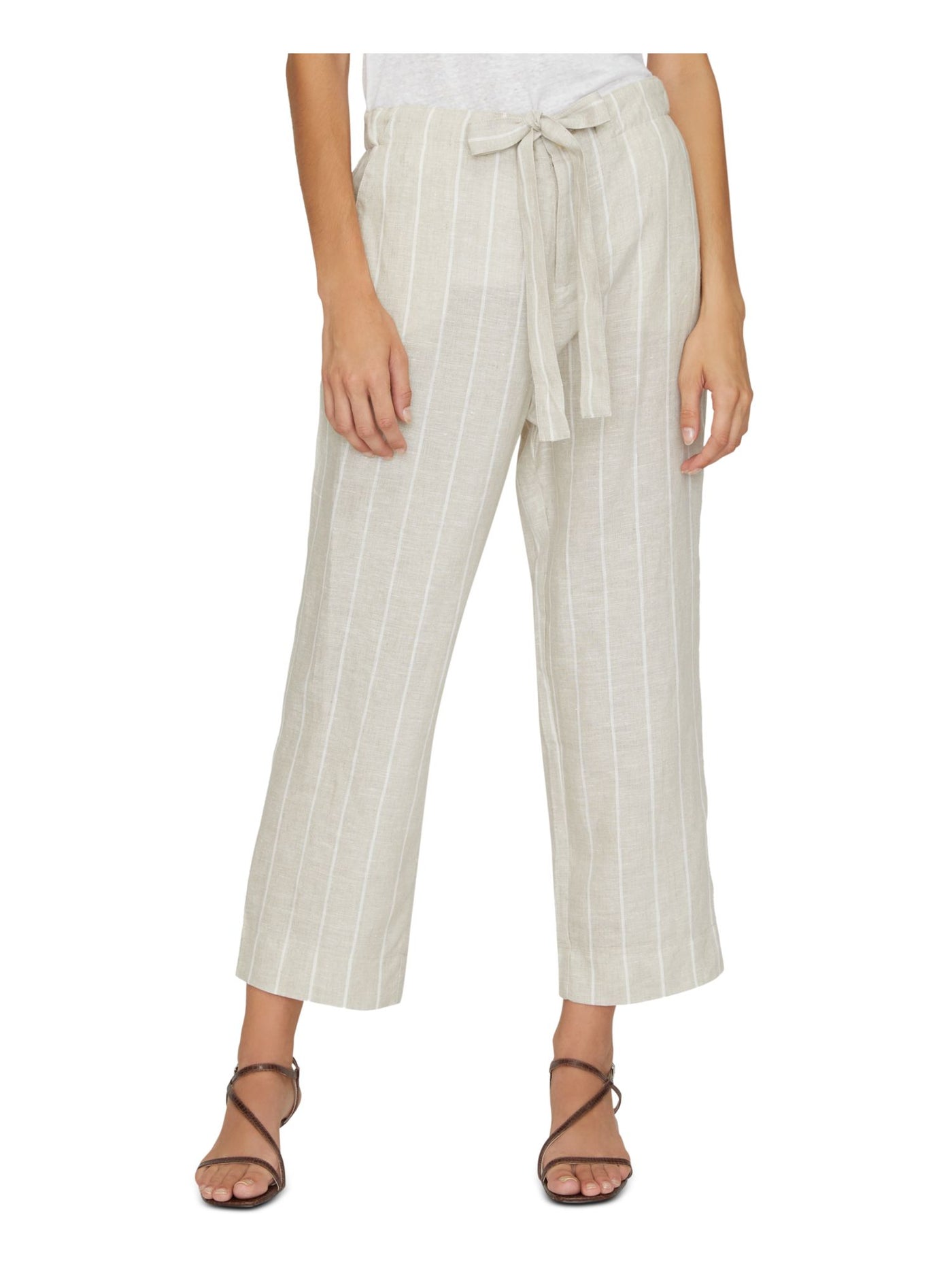 SANCTUARY Womens Beige Zippered Belted Striped Wide Leg Pants 25 Waist