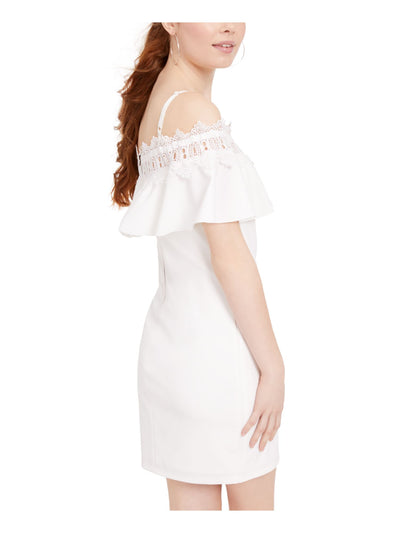 BCX DRESS Womens White Spaghetti Strap Square Neck Short Evening Body Con Dress Juniors 1