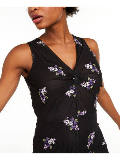 MICHAEL MICHAEL KORS Womens Black Sheer Floral Sleeveless V Neck Above The Knee Fit + Flare Dress XS