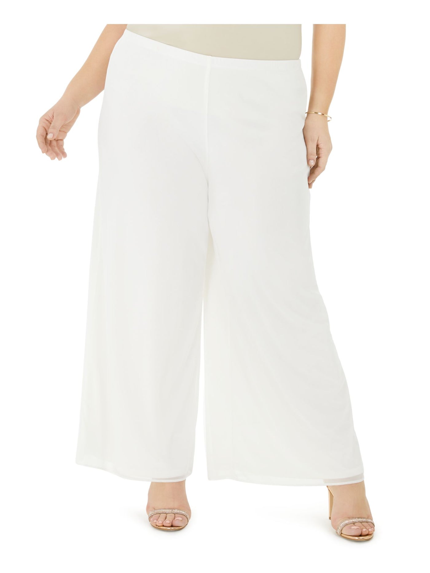 MSK Womens Ivory Sheer Elastic Waist Evening Wide Leg Pants Plus 2X