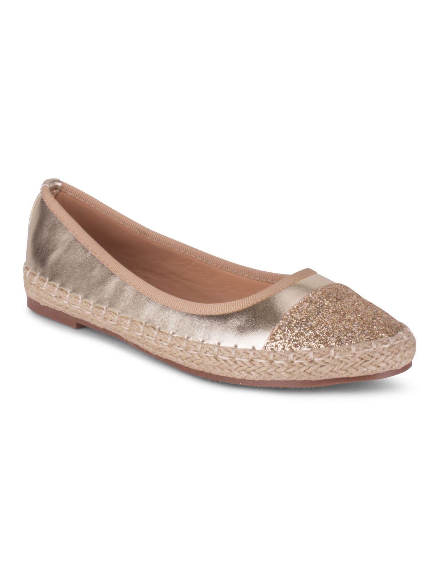 WANTED Womens Gold Glitter Padded Zeal Round Toe Slip On Leather Espadrille Shoes 7.5 M