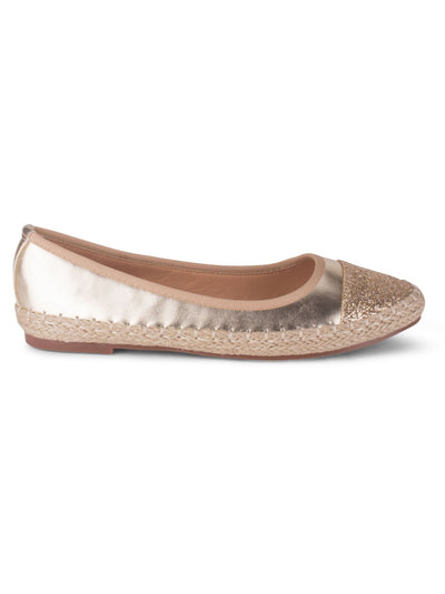 WANTED Womens Gold Glitter Padded Zeal Round Toe Slip On Leather Espadrille Shoes M